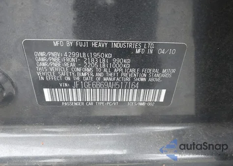 2010 Subaru Impreza 2.5I Premium z USA, uszkodzony, nr VIN JF1GE6B69AH517164